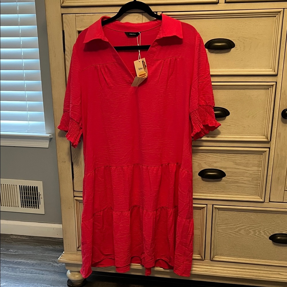 Dokotoo Vibrant Red Midi Dress